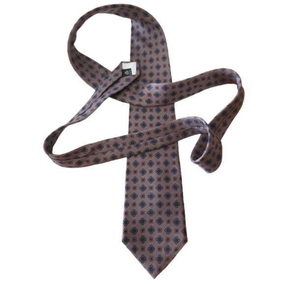 Vintage Woodward’s Classic Tie 100% Silk Brown & Navy Patterned Made in Canada - Picture 6 of 6